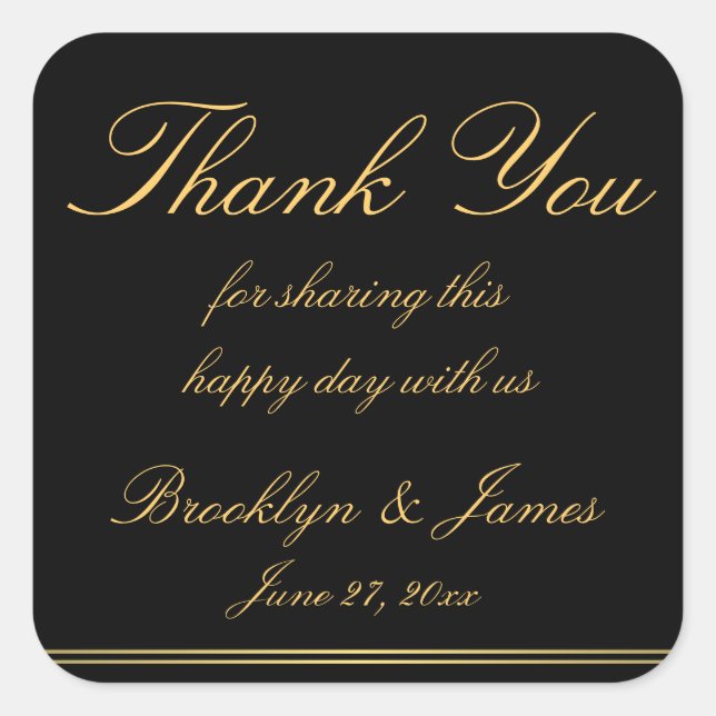 Thank You Black Gold Elegant Wedding Stickers (Front)