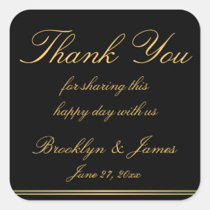 Thank You Black Gold Elegant Wedding Stickers