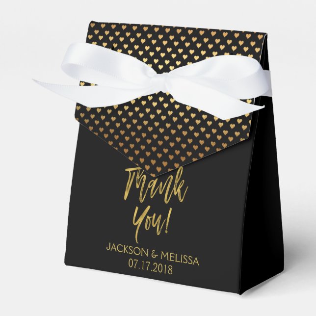 Thank You Black & Gold Foil with Hearts Favour Box (Front Side)