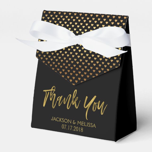 Thank You Black & Gold Foil with Hearts Favour Box (Front Side)