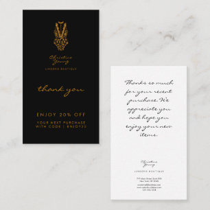 Thank You Black Gold Glitter Lingerie Boutique Discount Card