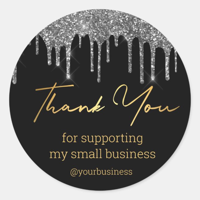 thank you black gold glitters small business classic round sticker (Front)