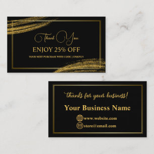 Thank You Black Gold Minimalist Handwritten Discount Card