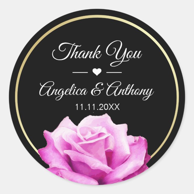 Thank You Black Gold Pink Rose Wedding Seals (Front)