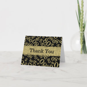 "Thank you!" Black/Gold Random Number 80 Pattern Thank You Card