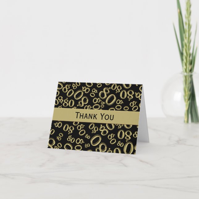 "Thank you!" Black/Gold Random Number 80 Pattern Thank You Card (Front)