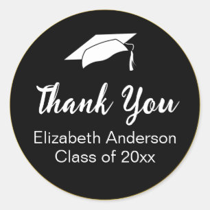 Thank You Black Gold White Class of 2025 Graduate Classic Round Sticker