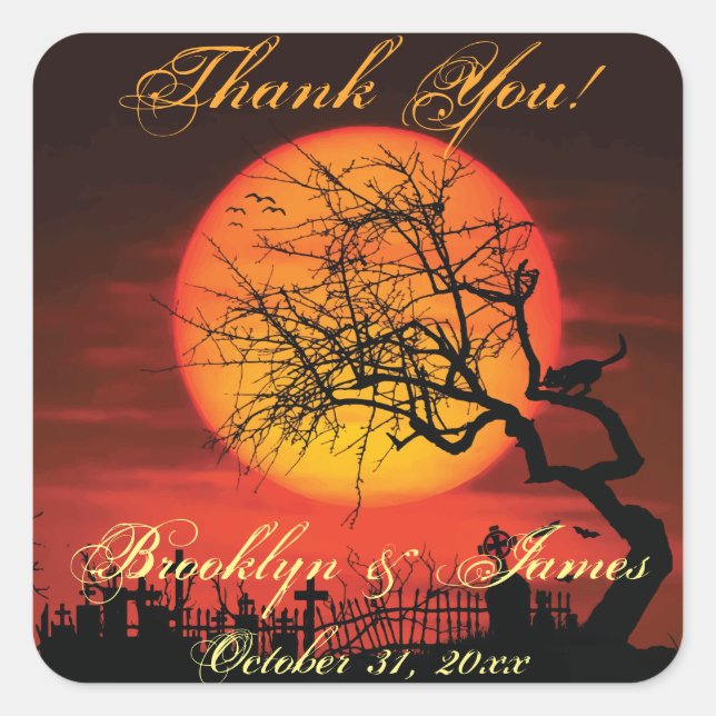 Thank You Black Halloween Wedding Stickers (Front)