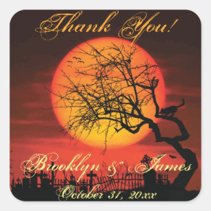 Thank You Black Halloween Wedding Stickers