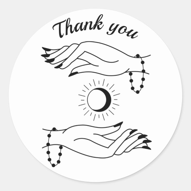Thank you black line drawing hands bracelet sun classic round sticker (Front)