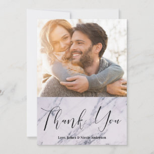 Thank You Black Modern Script Marble Photo Picture Card