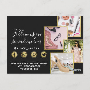 Thank You Black Paint Stroke & Gold 4-Photo Postcard