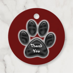 Thank You Black Paw Print Pattern Appreciation Favour Tags