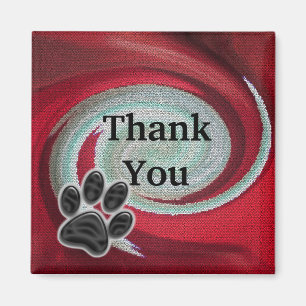 Thank You Black Paw Print Red Swirl Appreciation Magnet