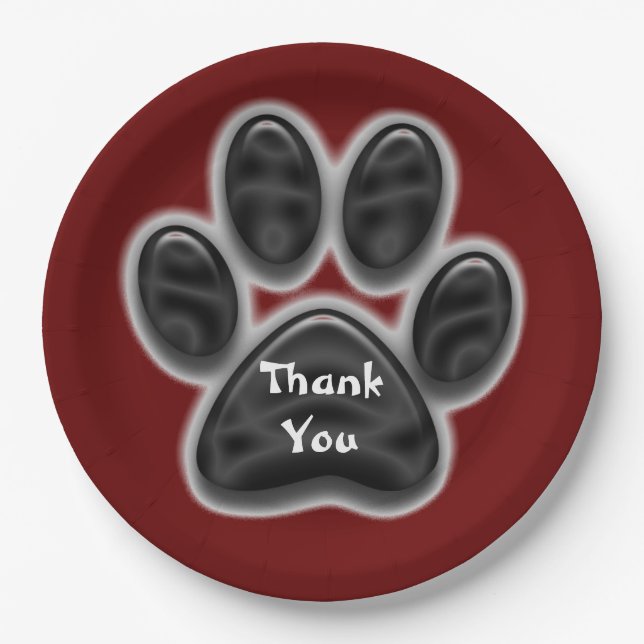 Thank You Black Print Animal Lover Dog Paw Paper Plate (Front)