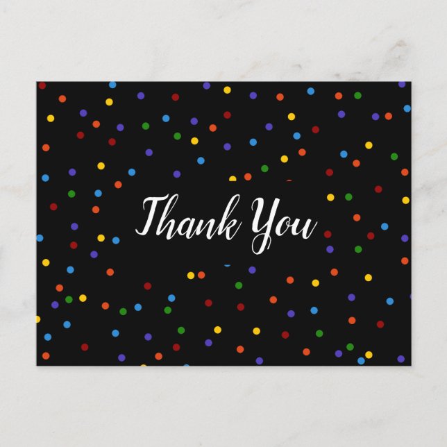 Thank you Black Rainbow Polka Dot Postcard (Front)