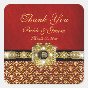 "Thank you" black red gold damask Square Sticker