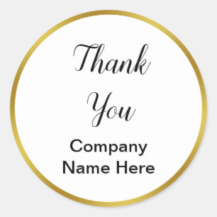 Thank You Black Script Business Name Template Classic Round Sticker