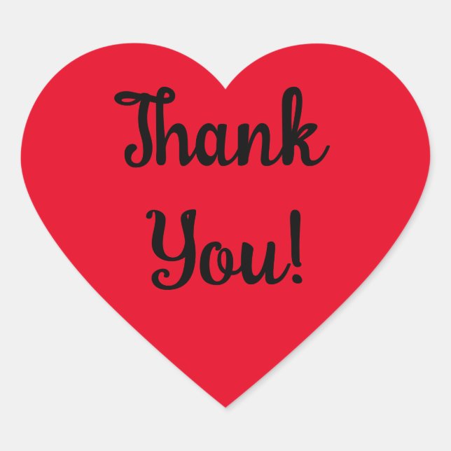 Thank You! Black Script on Red Heart Heart Sticker (Front)
