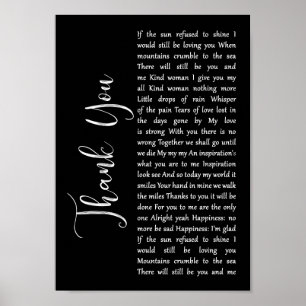 Thank You Black Script Song Lyric Wall Art Print
