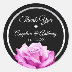 Thank You Black Silver Pink Rose Wedding Seals