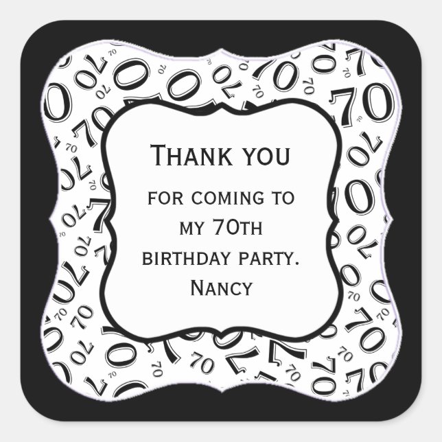 Thank you: Black/White 70 Number Pattern - Bracket Square Sticker (Front)