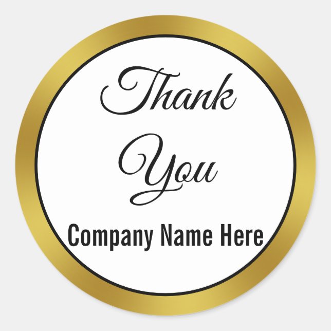 Thank You Black White and Gold Business Name Text Classic Round Sticker (Front)