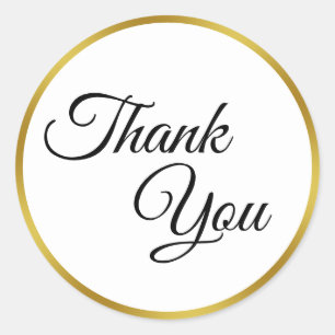 Thank You Black White and Gold Elegant Scipt Classic Round Sticker