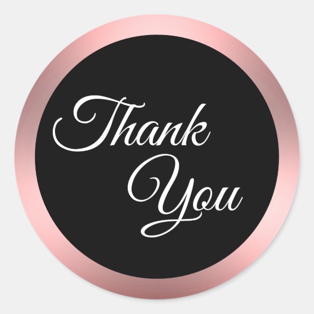 Thank You Black White and Pink Elegant Script Classic Round Sticker (Front)