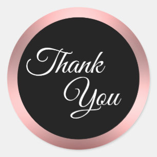 Thank You Black White and Pink Elegant Script Classic Round Sticker