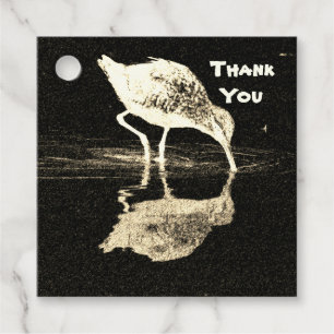 Thank You Black White Beach Bird with Reflection Favour Tags