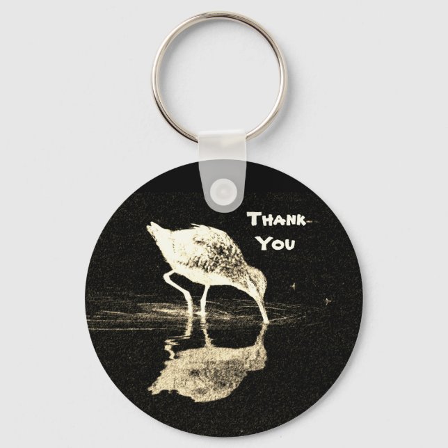 Thank You Black White Beach Bird with Reflection Key Ring (Front)