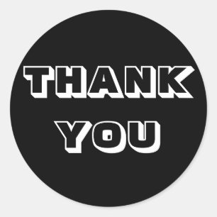 Thank you black white bold modern typography classic round sticker