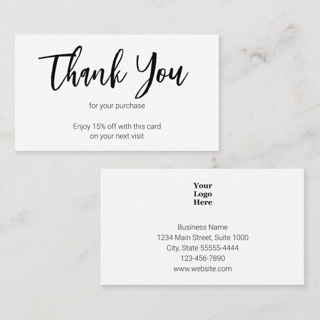 Thank You Black White Business Logo Next Visit Discount Card (Front/Back)