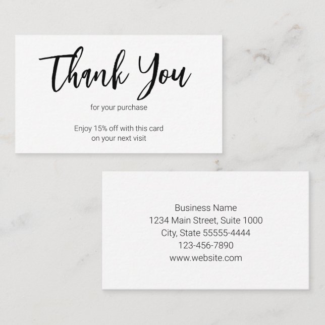 Thank You Black White Business Your Next Visit Discount Card (Front/Back)