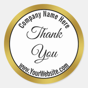 Thank You Black White Gold Business Name Website Classic Round Sticker