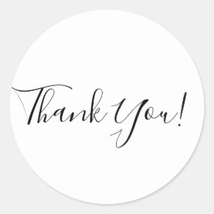 Thank you black white modern script simple chic classic round sticker