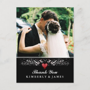 Thank You Black White Red Heart Photo Post Card