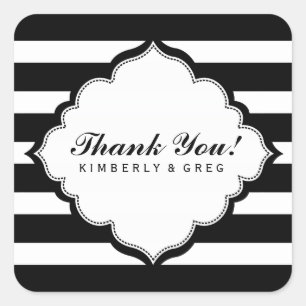 Thank You Black & White Stripes Pattern Square Sticker