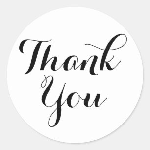 Thank you black white stylish calligraphy elegant classic round sticker