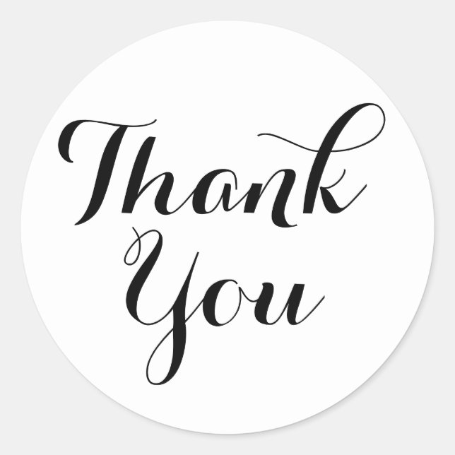 Thank you black white stylish calligraphy elegant classic round sticker (Front)