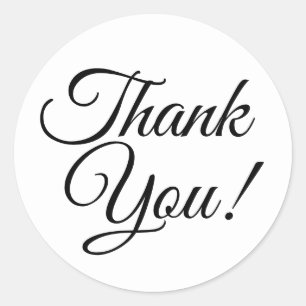 Thank you black white stylish script elegant chic classic round sticker