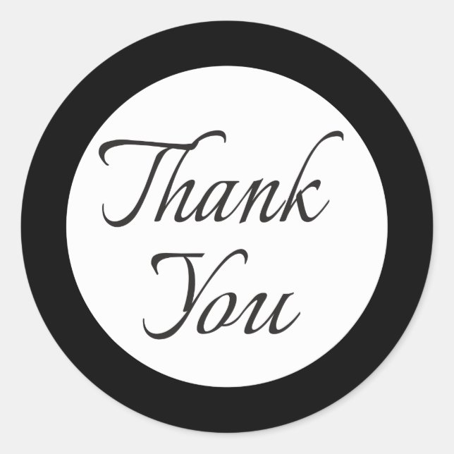 Thank You Black & White Wedding / Business / Party Classic Round Sticker (Front)