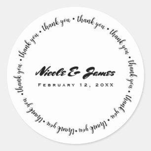 Thank You Black & White Wedding Engagement Custom Classic Round Sticker