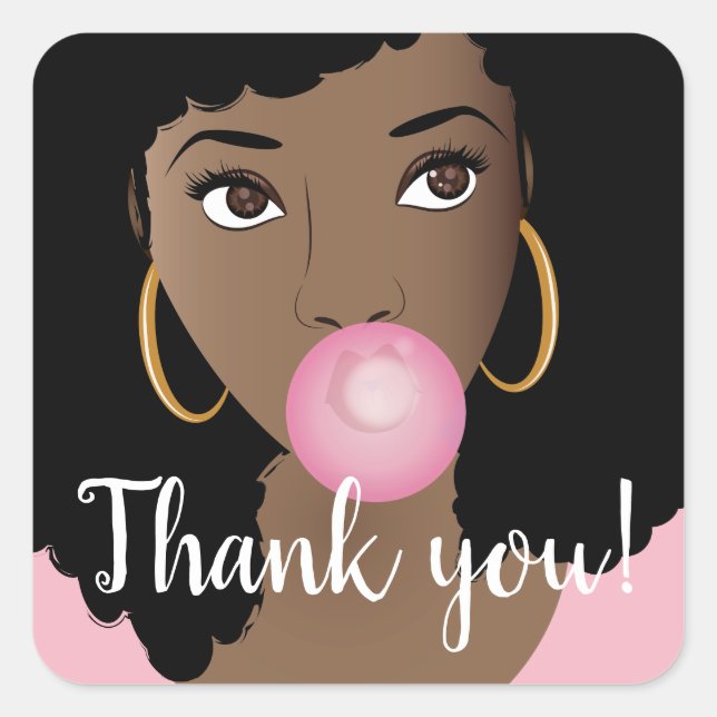 Thank You! Black Woman, Pink Bubblegum Square Sticker (Front)
