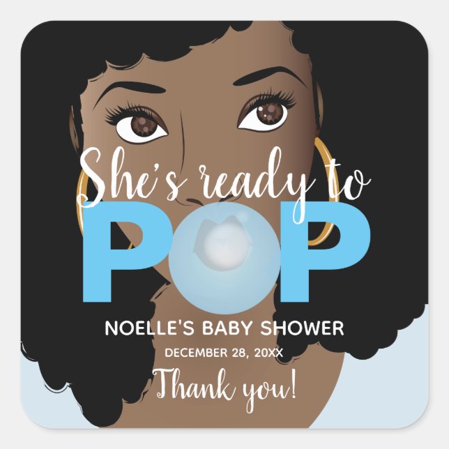 Thank You! Black Woman, Ready to Pop, Bubblegum Square Sticker (Front)