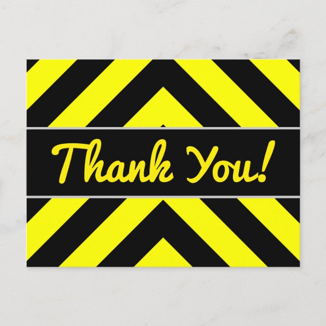 "Thank You!" + Black & Yellow Chevron-Like Pattern Postcard (Front)