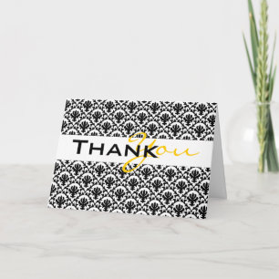 "thank you" black yellow damask wedding thank you card
