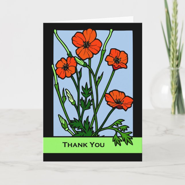 Thank You Blank Card, Red Poppies Illustration Card (Front)