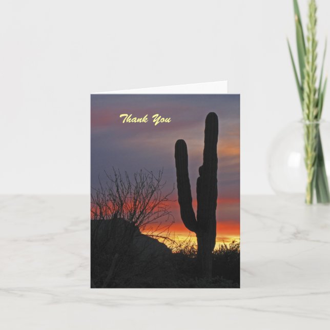 Thank You, Blank Inside, Saguaro Cactus at Sunset Thank You Card (Front)